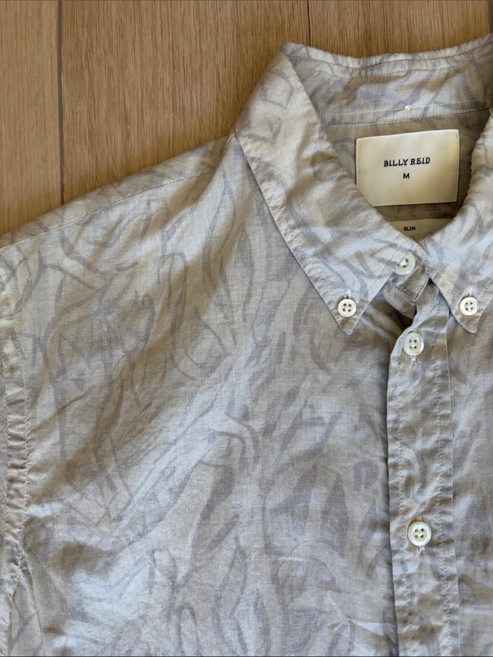 Billy Reid Beige Antler Print Short Sleeve Shirt MEDIUM (fits like S)